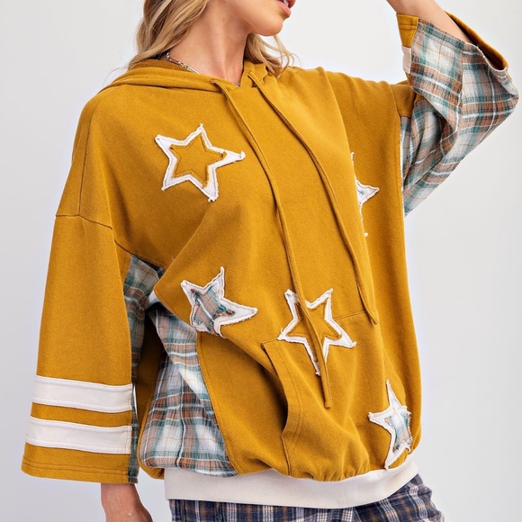 NEW EASEL CLOTHING STAR PATCH MINERAL WASHED HOODIE PULLOVER VINTAGE SWEATSHIRT - Picture 3 of 10